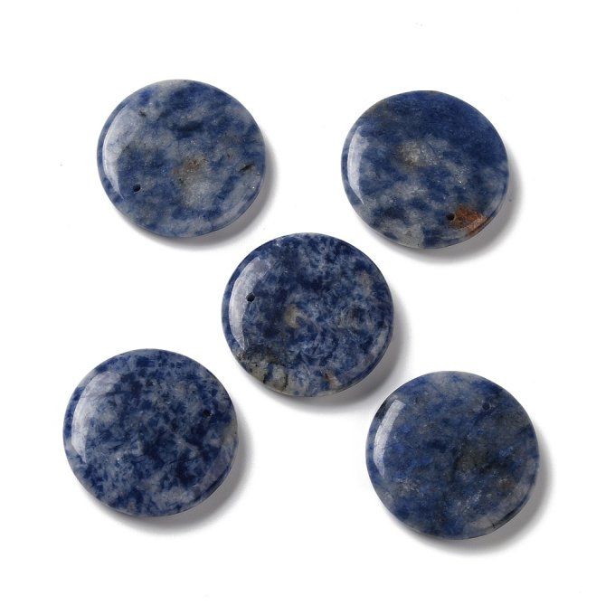 Pendentif en Jaspe taches bleues  naturelle  ,rond/plat  30x6~7.5mm (x1) 