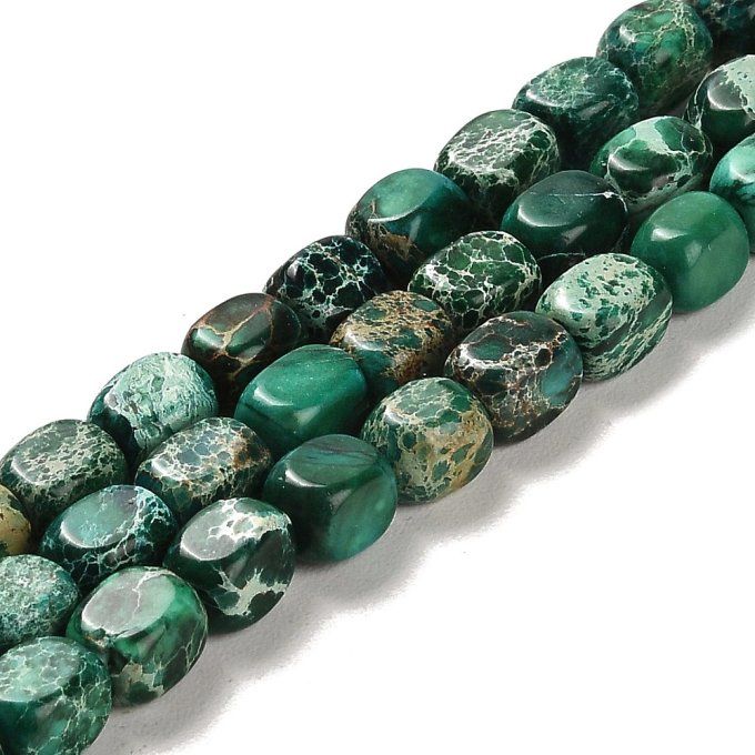 Perles en Dolomite naturelle de forme cuboïde 7~7.5x5~5.5x5~5.5mm couleur vert foncé