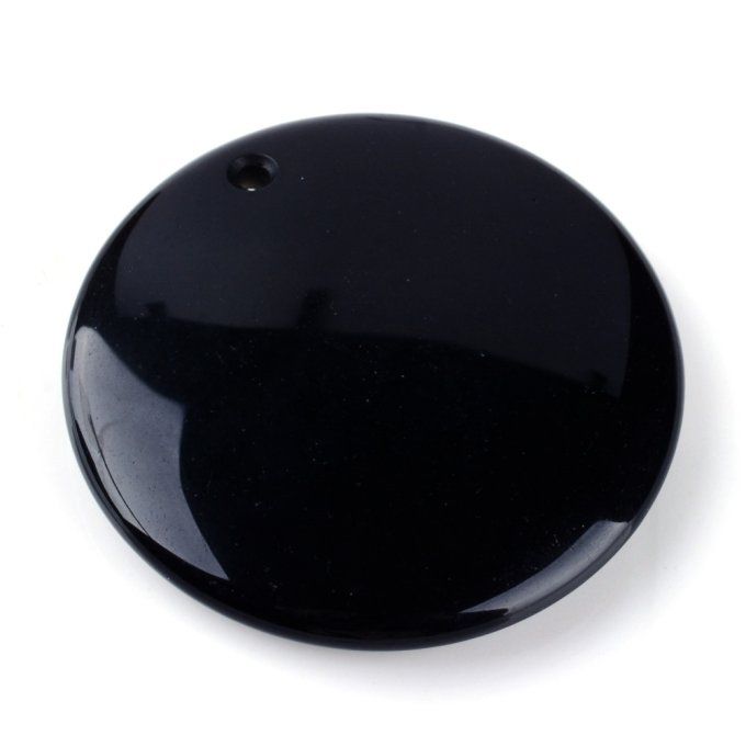 Pendentif en Obsidienne naturelle  ,rond/plat  44~45x7~9mm (x1) 