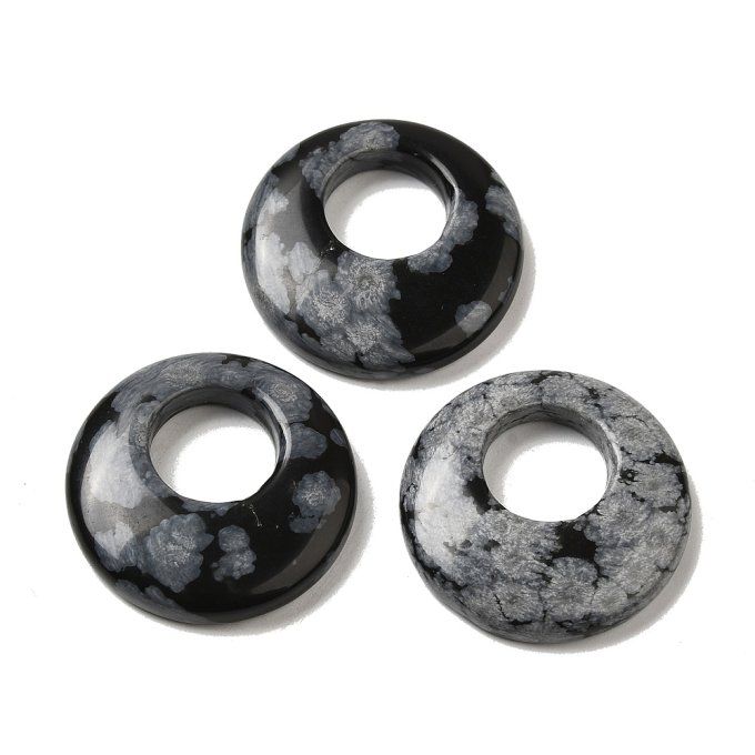 Pendentif en Obsidienne  naturelle  ,disque/beignet 27.5~28x4.5~5.5mm (x1)