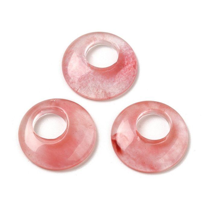 Pendentif en Quartz cerise  naturelle  ,disque/beignet 27.5~28x4.5~5.5mm (x1)