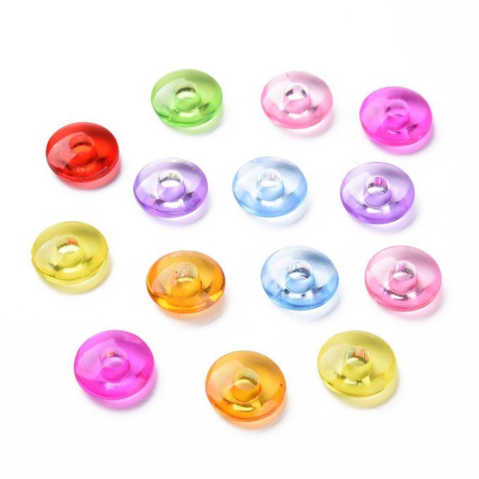 Perles en acrylique transparent ,mélange de couleurs  ,forme rondelle  (50g) A17