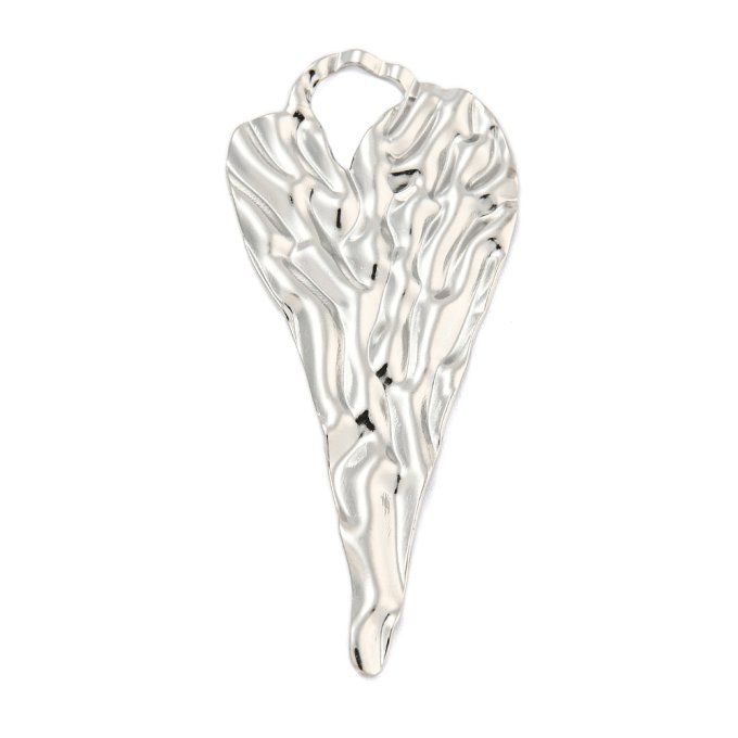 Pendentif en inox 304 texturé en forme de coeur plat 56x25x2mm